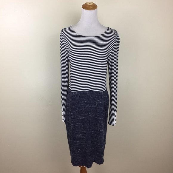 DOLAN  Anthropologie Blue White Striped & Specks Overlay Skirt Dress - Picture 4 of 10